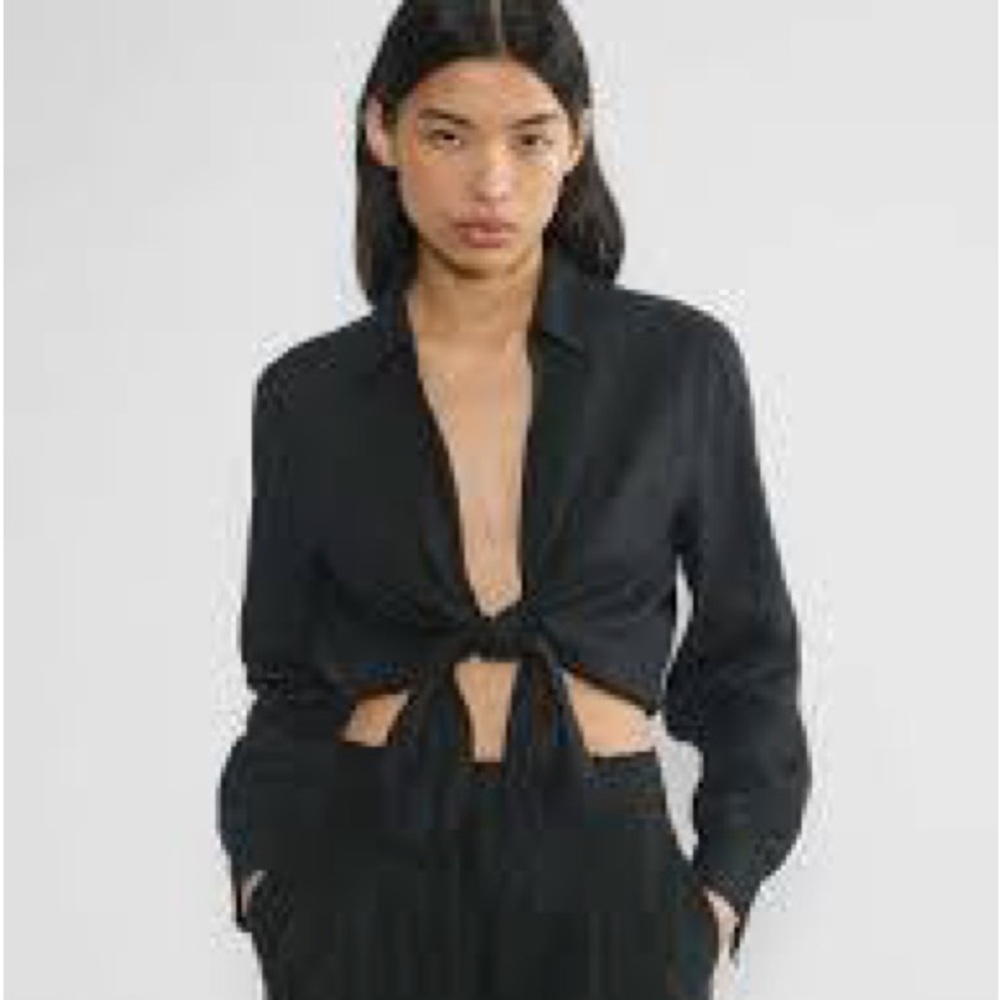 Aritzia Babaton Connection Linen Tie-Front Blouse